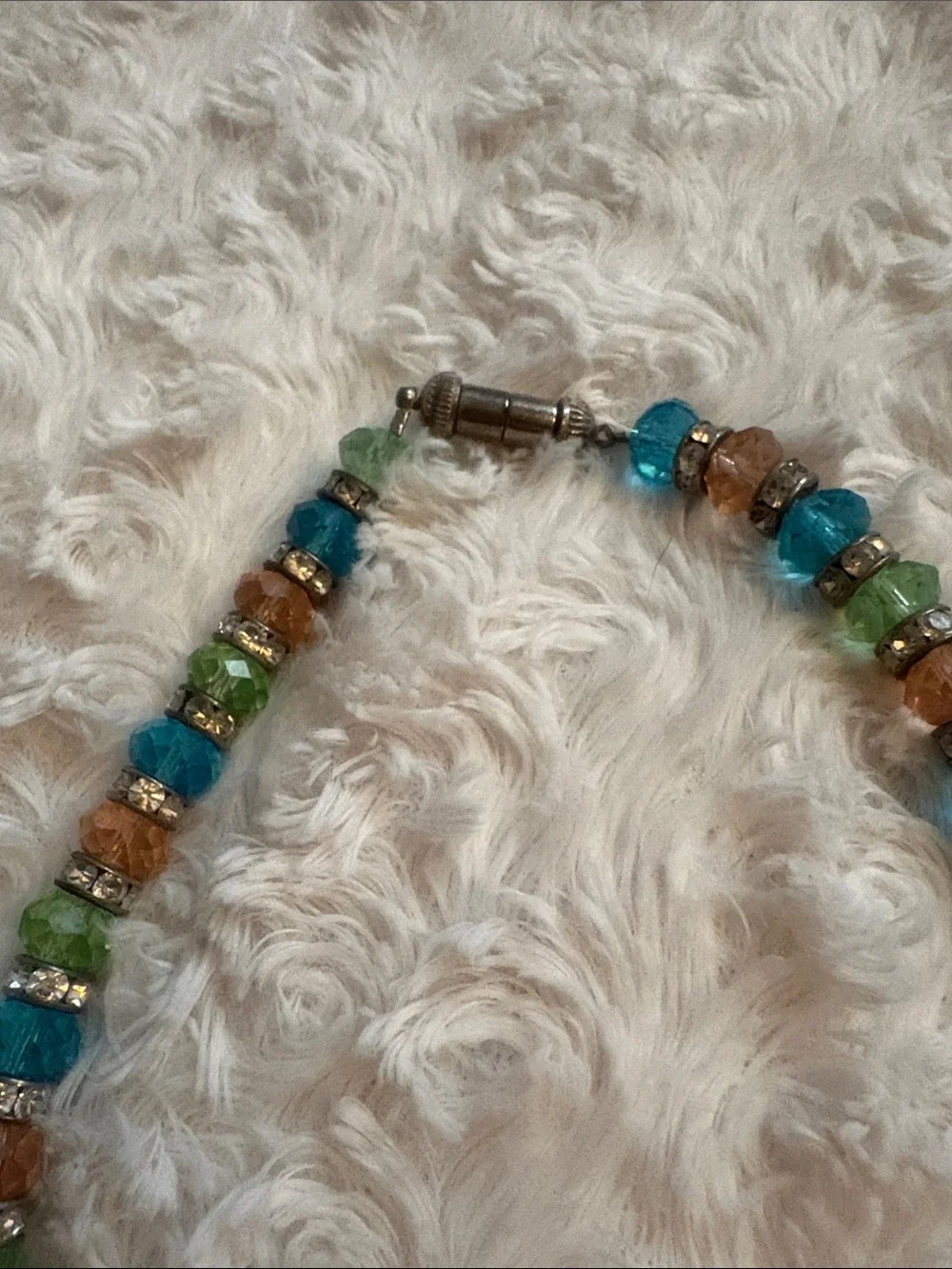 Multicolor Crystal Beaded Necklace - Blue, Green & Amber-pink